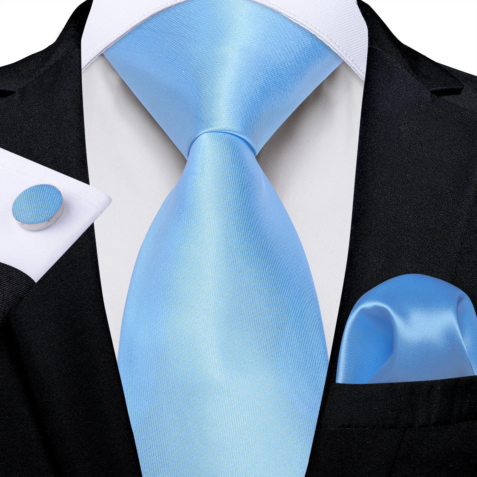 Light Blue Men's Tie Set Handkerchief Cufflinks Solid Paisley Floral Wedding Party Formal Groom Suits Accessories Gift Husband