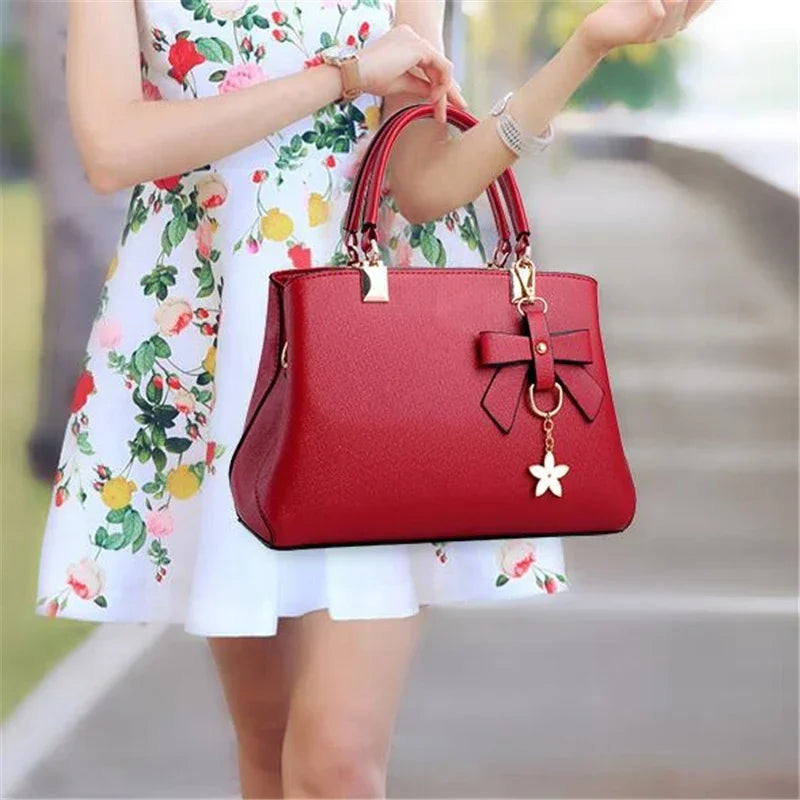 Women Messenger Bags With Flower Pendant Office Ladies Fashion Totes Pure Handbag For Female New Crossbody Shoulder Bags