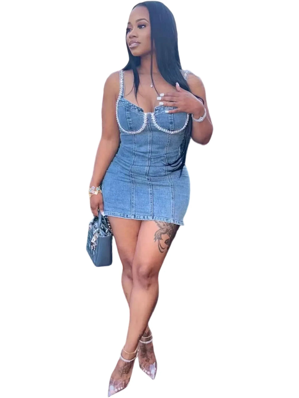 Camisole Dress Sexy Sleeveless Women Denim Dresses Solid Spliced Sheath Slim Washed Distressed 2025 Summer Wrap Buttocks