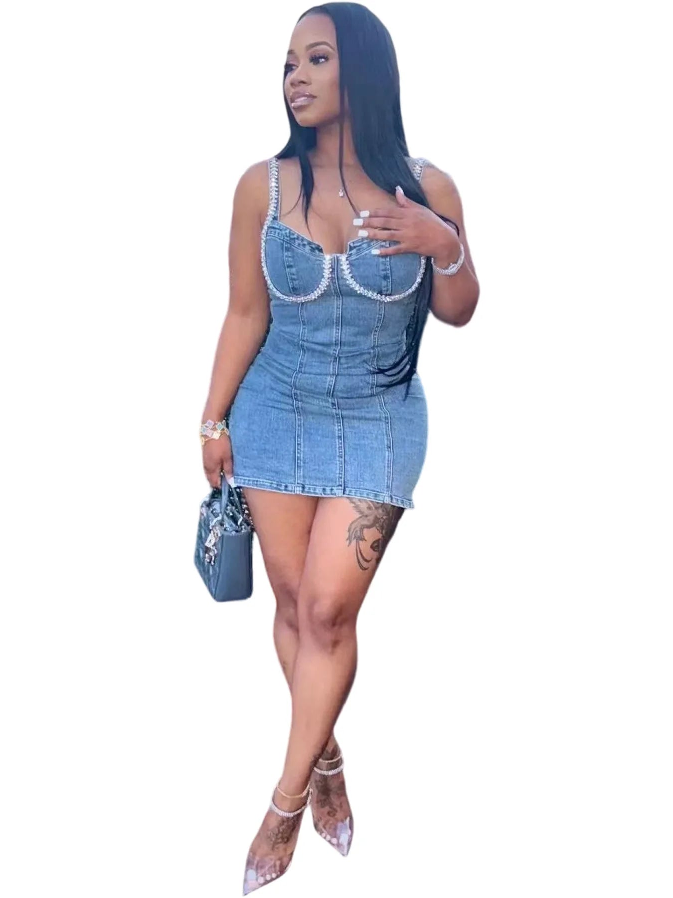 Camisole Dress Sexy Sleeveless Women Denim Dresses Solid Spliced Sheath Slim Washed Distressed 2025 Summer Wrap Buttocks