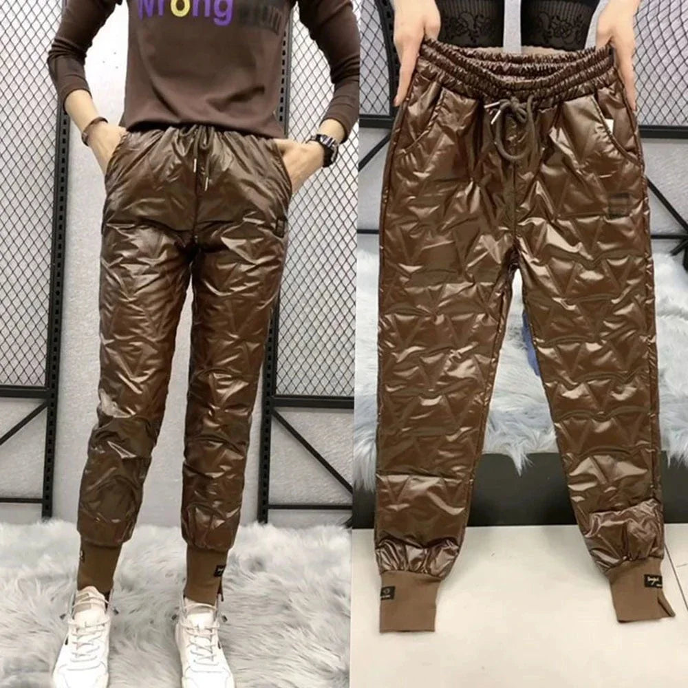 Autumn Winter Cotton Trousers Women's Snow Waterproof Warm Pants 2025 New Winter Drawstring Thicken Casual  Harem Pants