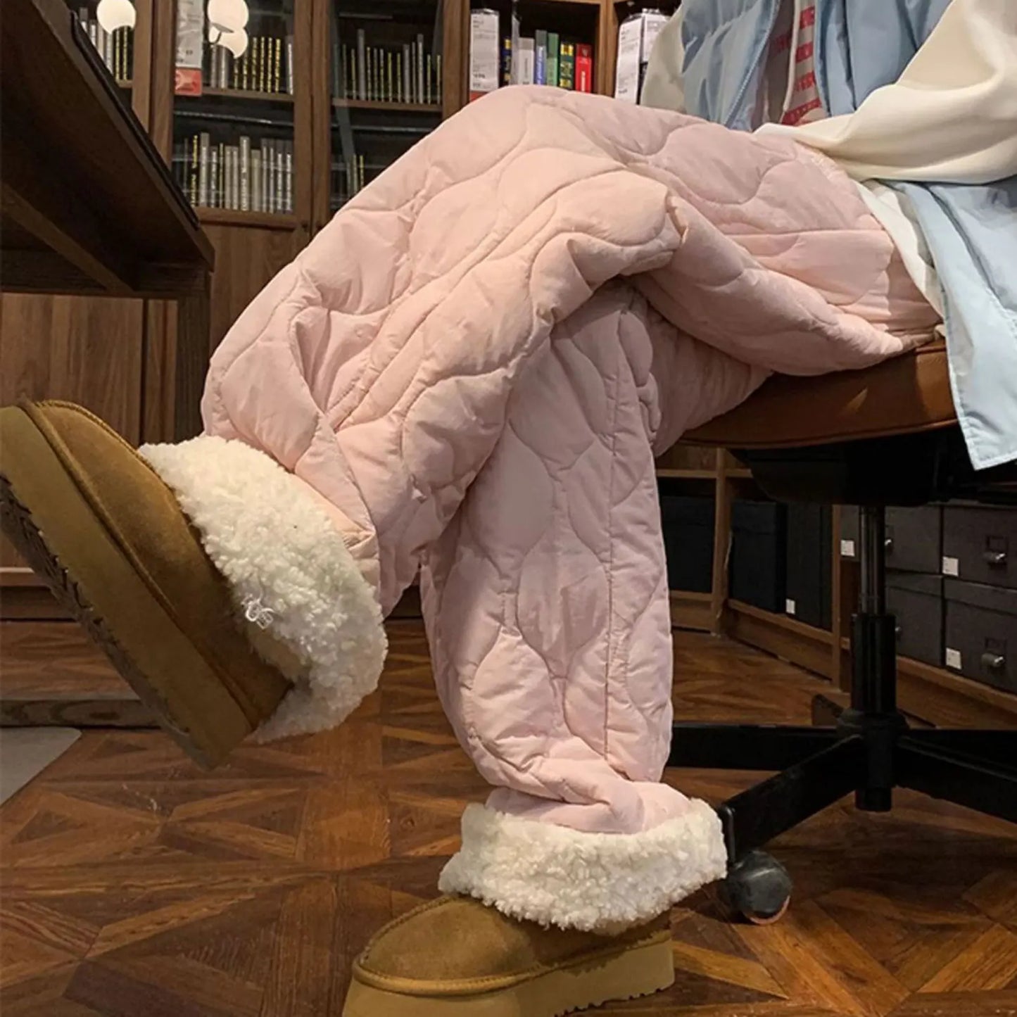 Winter Down Pants Fleeces Lines Windproof Women High Waist Warm Trousers Ultra Warm Water Repellent Loose Trousers 2025