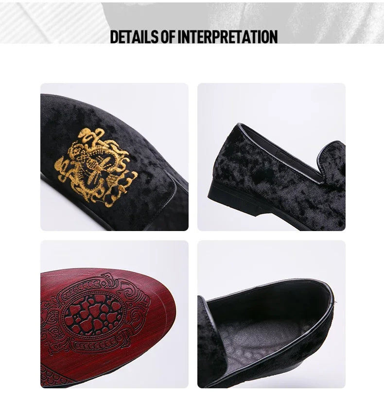 2025 Wedding Dress Shoes Casual Men Loafers New Big Size Lazy Peas shoes Embroidery Moccasins Shoes Suede Leather shoes Zapatos
