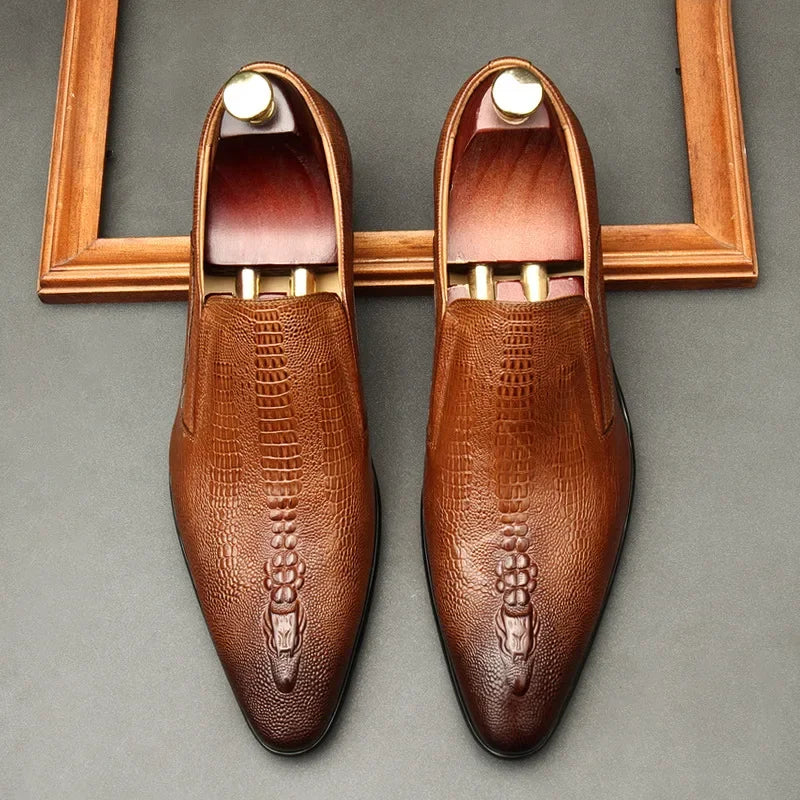 Men's Handmade Crocodile Pattern Oxford Shoes – Black & Blue Formal Loafers