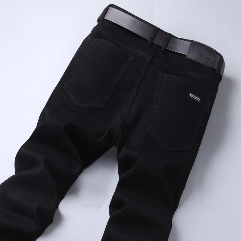 2024 New high-quality Fashion Casual Cotton Business Black  Denim Pants Male Trousers Men's Stretch Regular Fit Jeans