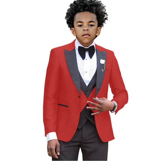 Boy Suits For Wedding Luxury Tuxedos 3 Pieces Slim Fit Boy Wear Party Prom Blazer Vest With Pants Custom Made