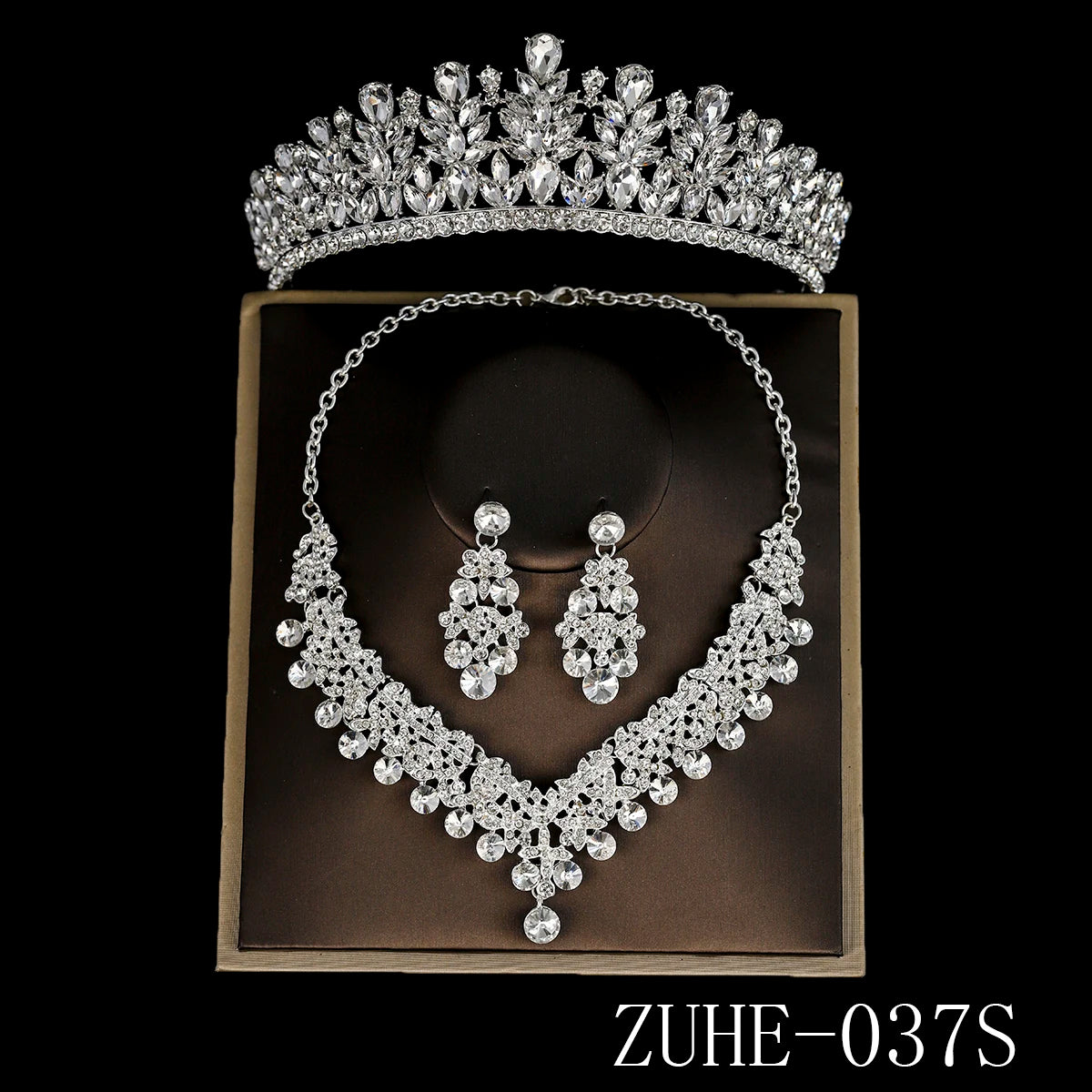Bridal Wedding Elegant Headpieces Crystal Crown Tiara Classic Earrings & Necklace Set Jewelry Accessories Gifts for Friends