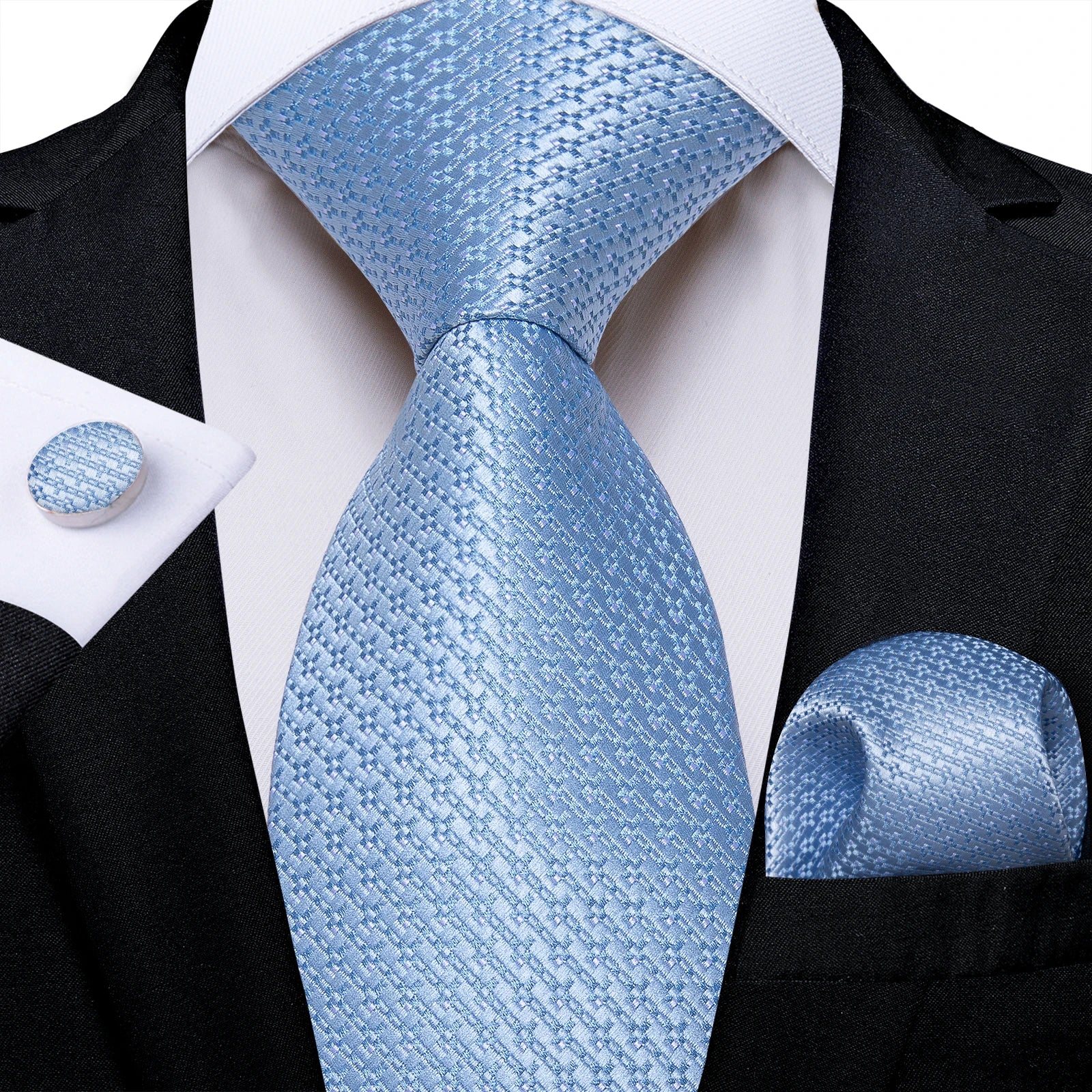Light Blue Men's Tie Set Handkerchief Cufflinks Solid Paisley Floral Wedding Party Formal Groom Suits Accessories Gift Husband