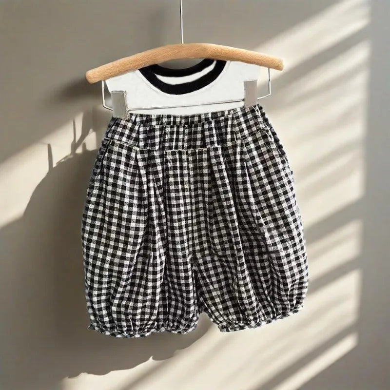 Summer Children Sleeveless Vest and Plaid Shorts 2pcs Sets PAW Patrol Boys Breathable Outfits Baby Girls Casual Clothes  Suit