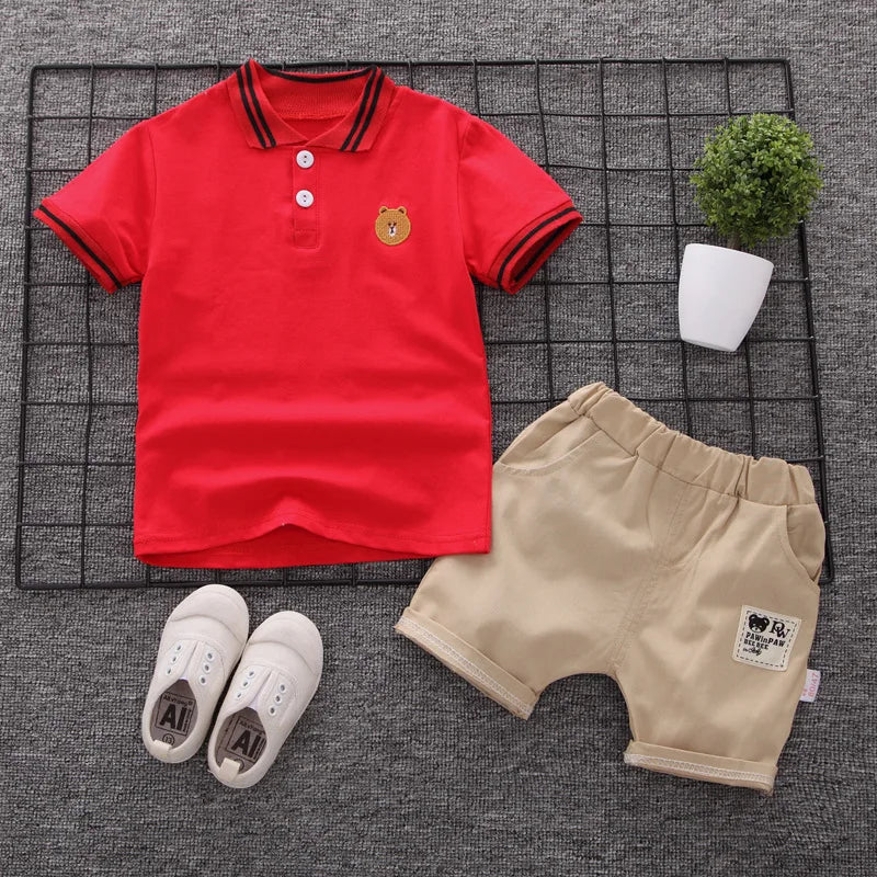 Summer Baby Boy Clothing Sets Fashion Bear Embroidery Short Sleeve T-shirt+Shorts Children 2Pcs Suit 1-5Y Girl Kids Sports Set
