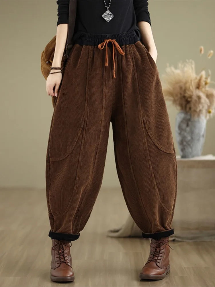 Oversized Corduroy Autumn Winter Elastic High Waist Harem Pant Women Casual Modis Ladies Trousers Pleated Loose Woman Harem Pant