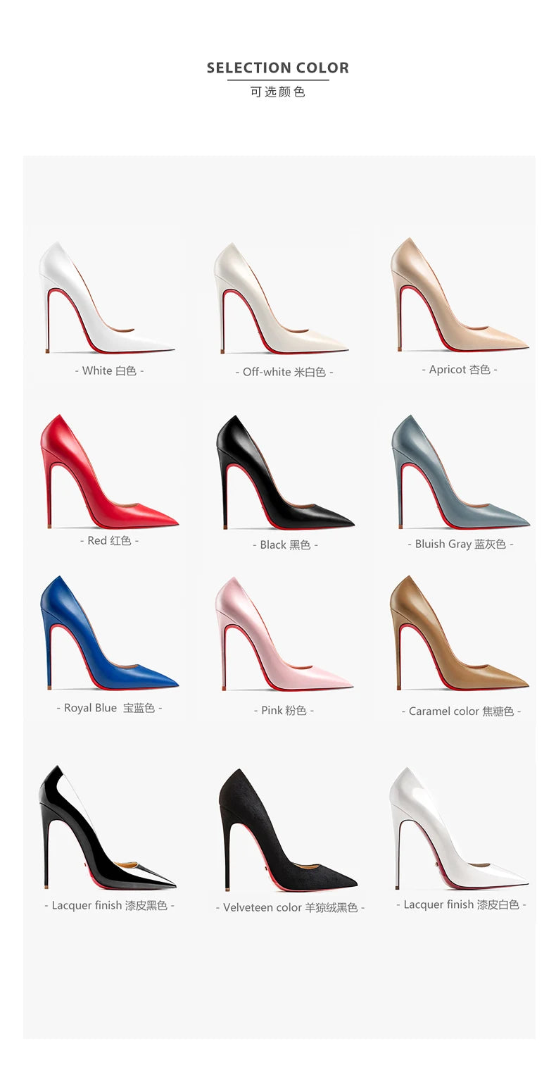 Heels for women Pointed toe Luxury Brand Women's High Heels Red soled Pumps Red Bottoms Matte Stiletto Ladies elegant shoes 12cm