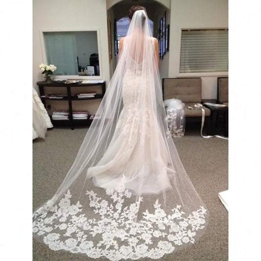 Single Layer Wedding Bridal Veil  Embroidery Lace Edge Bride Supplies 3m with Comb
