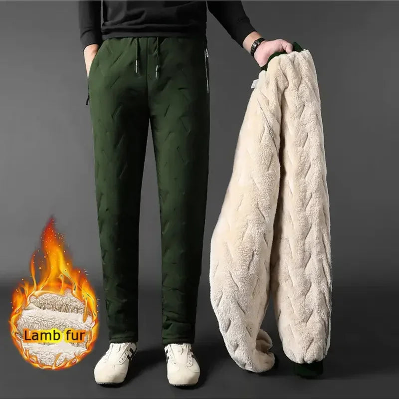 Winter Sweatwear Men Plush Thick Fleece Sweatpant Lambswool Thermal Trousers Casual Pants Waterproof Windproof Warm Cotton Pants