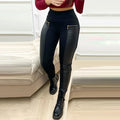 Sexy Fashion Women'S Faux Leather Pants Contrast Zipper Design High Waist Skinny Trousers High Waist Skinny Push Up Leggings