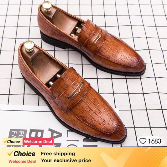 Crocodile Pattern Black Loafers for Men Pointed Toe Slip-On  Wedding Slip On Male Casual Oxford Shoes