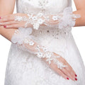 Wedding White Floral Rhinestone Lace glove Girls