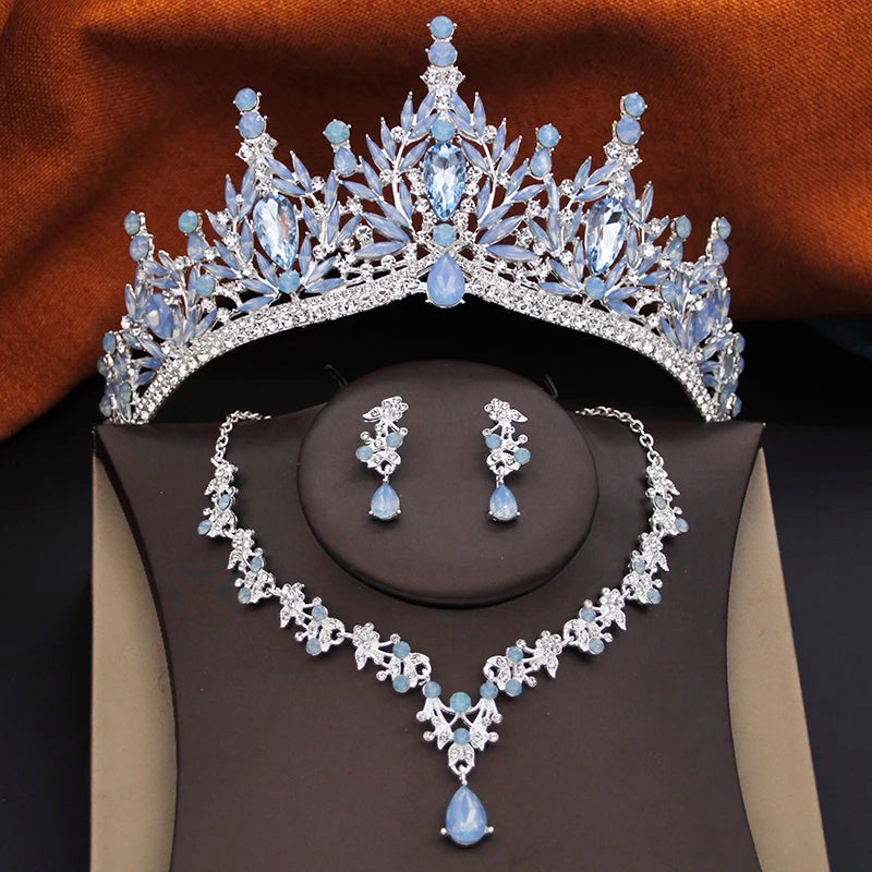 12 Color Bridal Jewelry Sets for Women Wedding Crown Girls Tiaras and Necklace Earrings Bride Party Costume Jewelry Accessories