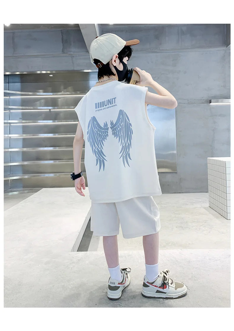 Boys Summer Suit New Children's Sleeveless Vest Sports Suit Fried Street Clothes Cool Handsome Summer Children's Clothing