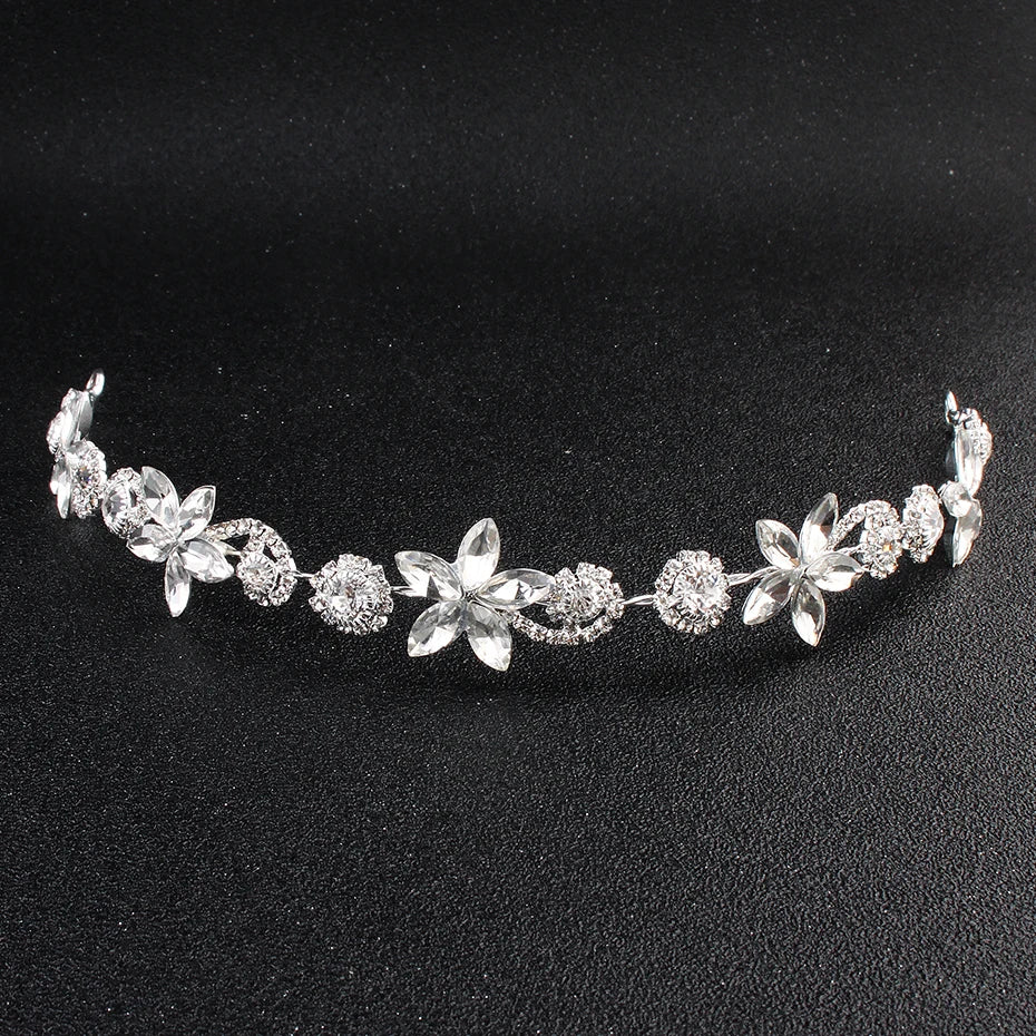 Bridal Wedding Hair Accessories Crystal Flower Pearl Headband for Women Hair Jewelry Party Bride Headpiece Bridesmaid Gift