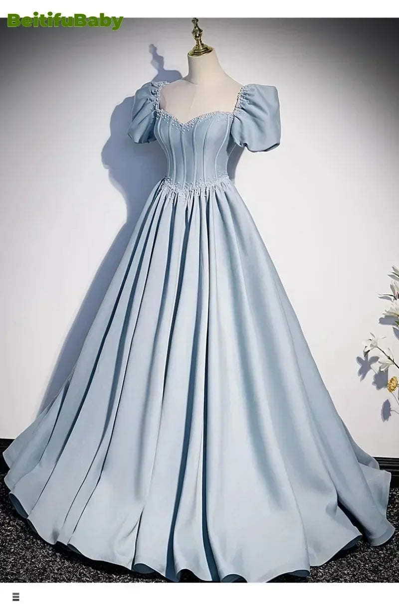 BeitifuBaby Palace Style Women's Evening Dresses Light Luxury Satin Lace-up Slimming Banquet Ball Gown Skirt Prom Dress Vestidos