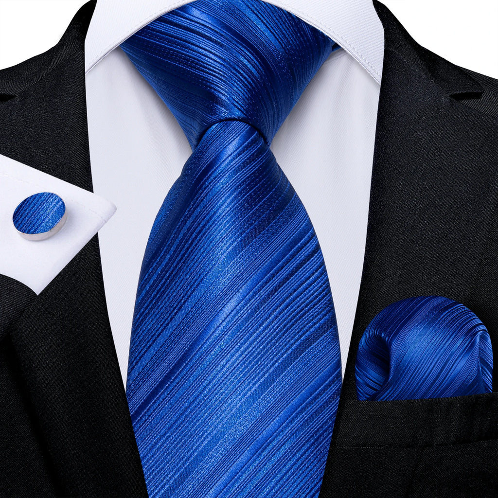 Royal Blue Paisley Plaid Striped Men tie Set with Handkerchief Cufflinks Wedding Prom Groom Accessories Perfect Gift for Men