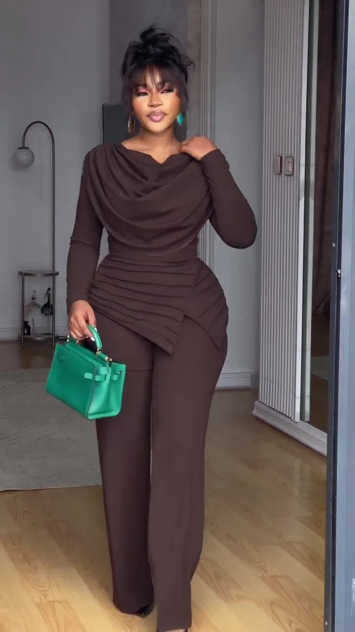 Swing Collar Ruched Jumpsuit Long Sleeve Solid Elegant Office Lady Asymmetric Hem Casual Vintage Ruched Slim Rompers Autumn