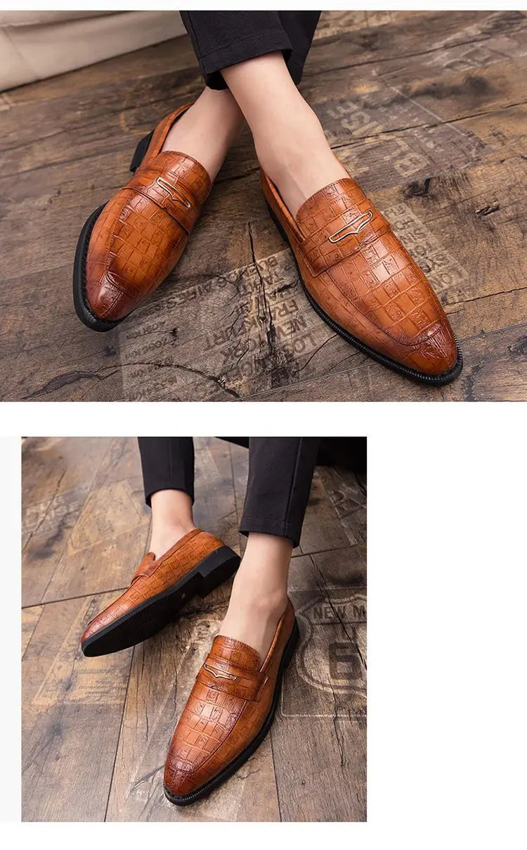 Men's Italian Crocodile Grain Dress Shoes – Plus Size Party & Wedding Slippers
