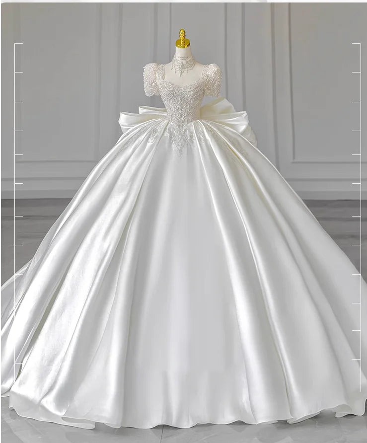 Satin white French light wedding dress 2023 new bride high-quality texture trailing summer court style main yar