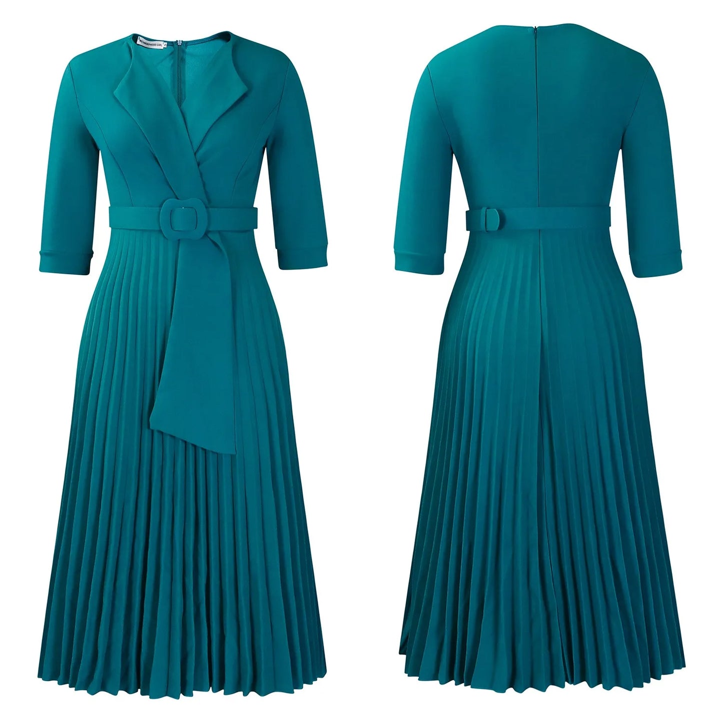 Elegant Office Ladies Dresses 2024 Autumn Fall Notched Collar Half Sleeve Belt Waisted Mid Calf Female Birthday Party Dress Midi