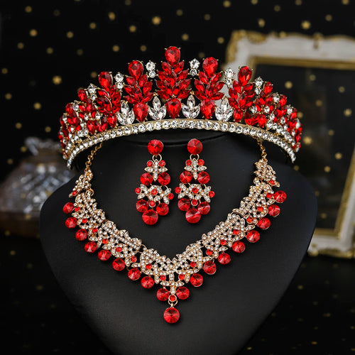 Bridal Wedding Elegant Headpieces Crystal Crown Tiara Classic Earrings & Necklace Set Jewelry Accessories Gifts for Friends