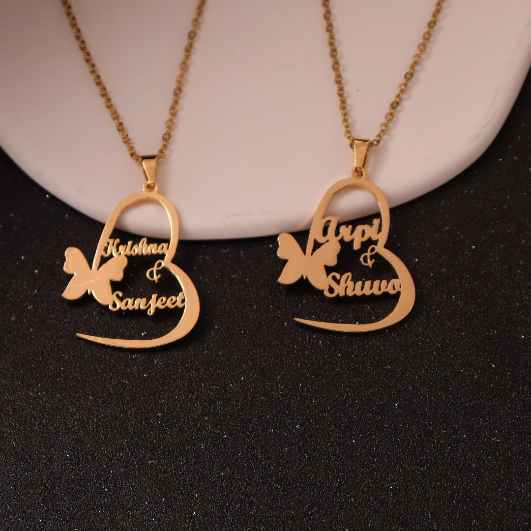 Personalized Customized Butterfly Name Necklace Stainless Steel  Heart Custom Nameplate Necklace For Women Jewelry Gift