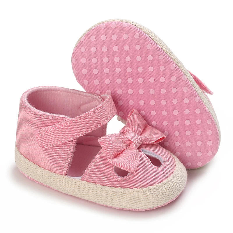 Newborn Toddler Baby Shoes Girl Baby Crib Shoes Princess Flower Bow Baby Cotton Sole First Walker Sneakers 0-18 Months