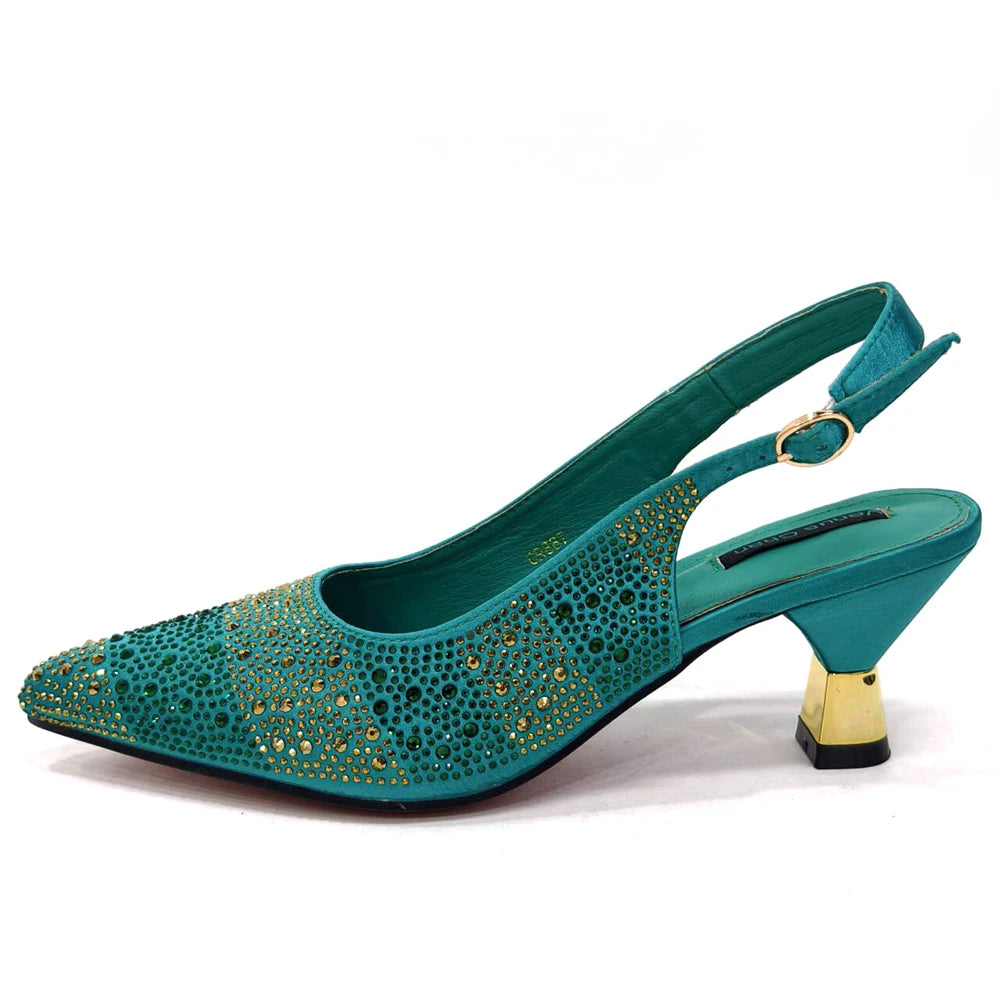 Venus Chan 2024 Hot Selling INS Pointed-Toe Luxury Style High Heels Sandal With Bag Set in Gold Color For Wedding Party Women