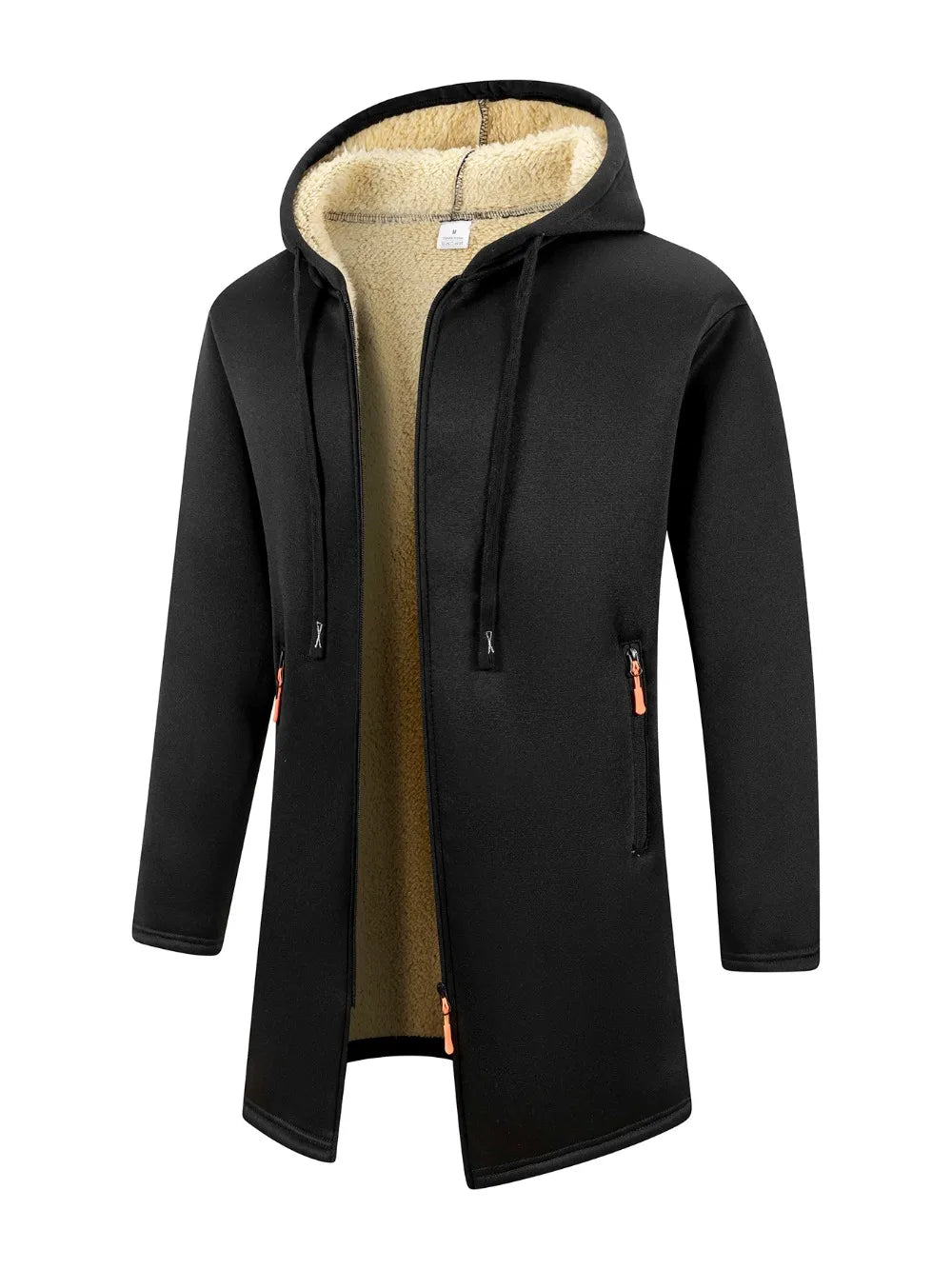 Men's Thickened Long Overcoat Jackets Winter Warm Zipper Hoodies Long Sleeve Sweatshirts Outdoor Solid Color Streetwear Tops