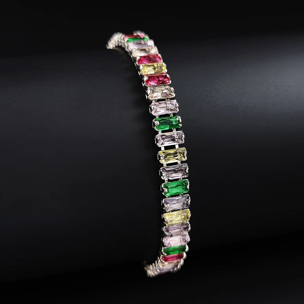 2024 New Arrival Colorful  Rose Gold Silver Color Tennis Bracelet Adjustable for Women Party Gift Jewelry Wholesale S7193