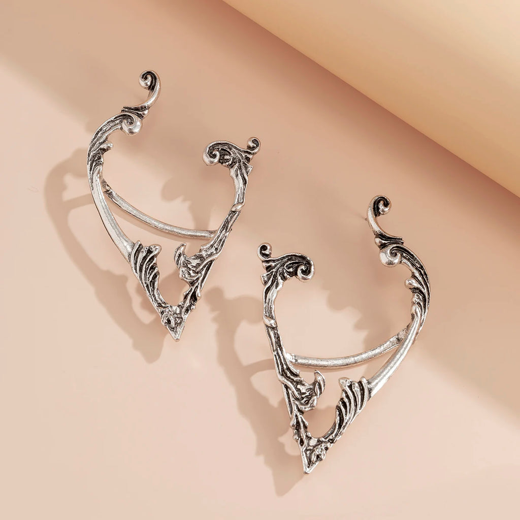 1Pair Goth Punk Fairy Elf Ear Cuff Earrings for Women Trendy Vintage Piercing Clip Earring Halloween Jewelry Accessories Gift