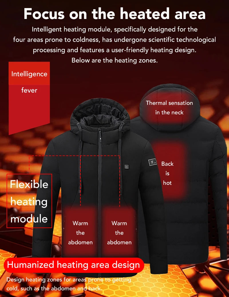 4 Areas Heated Jackets for Men Outdoor Sports Smart USB Charging Heating Outerwear Winter Electric Thermal Warm Cotton Jacket