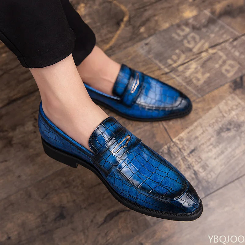 Men's Italian Classic Loafers – Red & Blue Leather Wedding Dress Shoes