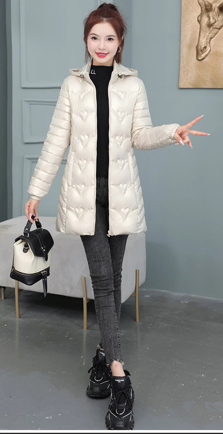 2023 New Winter Jacket Long Coats Women  Hooded Glossy DownCotton Jacket Warm Casual Parka Padded Cotton Coat Female