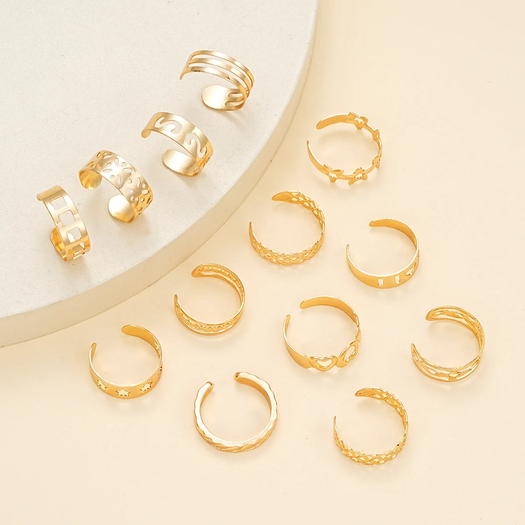 13 Pcs Fashion Hollow Heart Toe Rings Set for Women Adjustable Simple Minimal Open Toe Ring Set Summer Beach Foot Jewelry Gifts