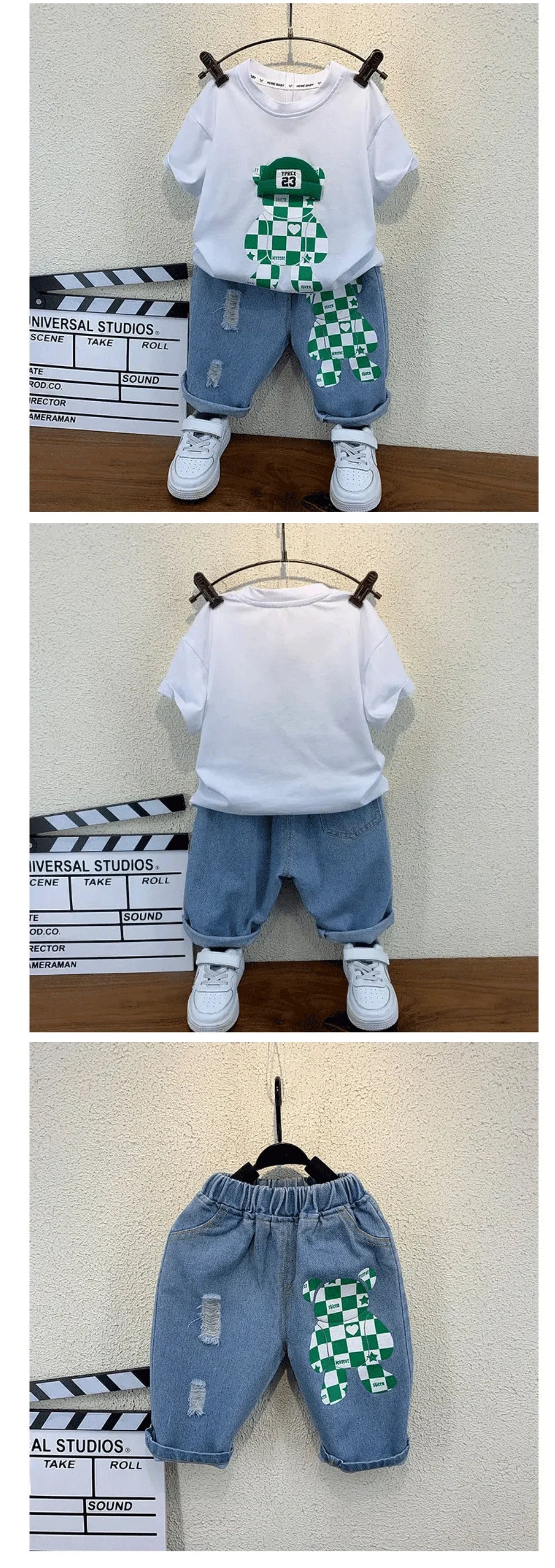 New Selling Summer Baby Boys Clothing Sets Tops bear T-shirt +Short Pants 2 Pieces Set Kids Boys Age 2 3 4 5 6 7 8 9 10 Years