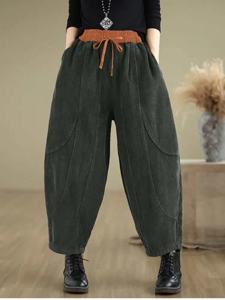 Oversized Corduroy Autumn Winter Elastic High Waist Harem Pant Women Casual Modis Ladies Trousers Pleated Loose Woman Harem Pant