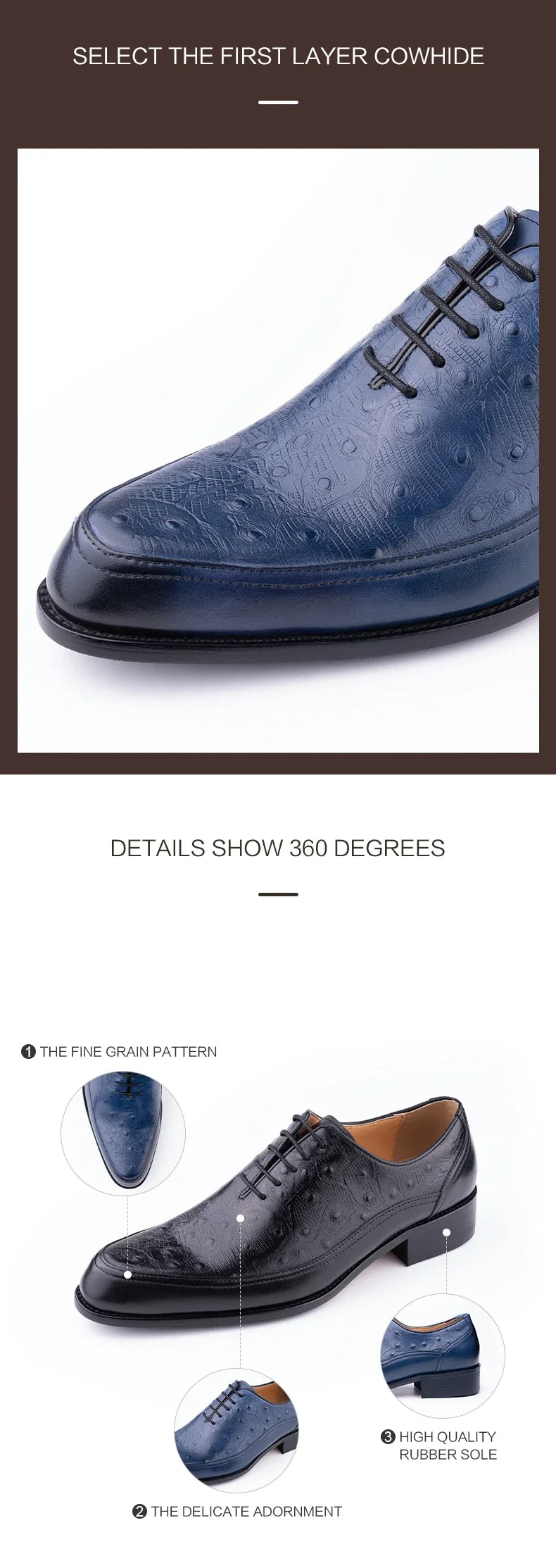 Men's Wedding Leather Shoes Handmade Classic Designer Formal Dress Leather Shoes Luxury Printing Pointed Toe Shoes Black Blue