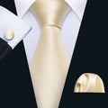 Barry.Wang Gold Beige Yellow Brown Tulip Silk Men Tie Handkerchief Cufflink Set Jacquard Necktie for Male Wedding Business Party