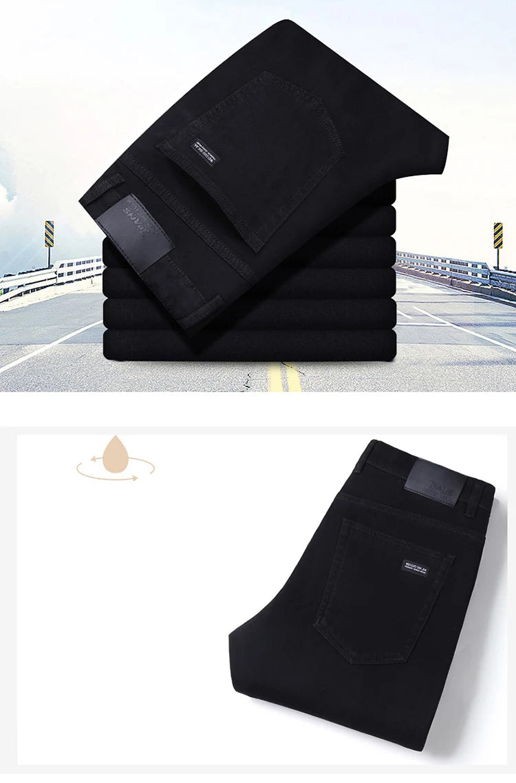2024 New high-quality Fashion Casual Cotton Business Black  Denim Pants Male Trousers Men's Stretch Regular Fit Jeans