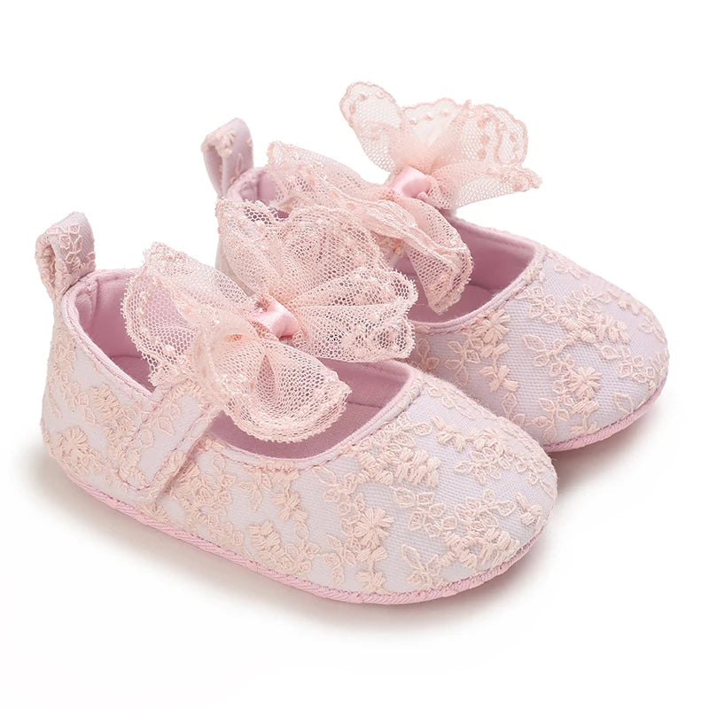 Newborn Toddler Baby Shoes Girl Baby Crib Shoes Princess Flower Bow Baby Cotton Sole First Walker Sneakers 0-18 Months
