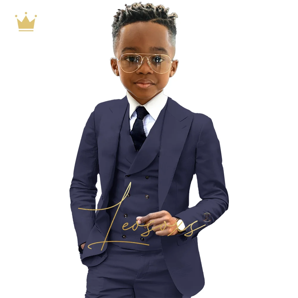 Boys formal suit 3 piece suit (jacket, green collar vest + trousers) custom wedding birthday queue celebration suit