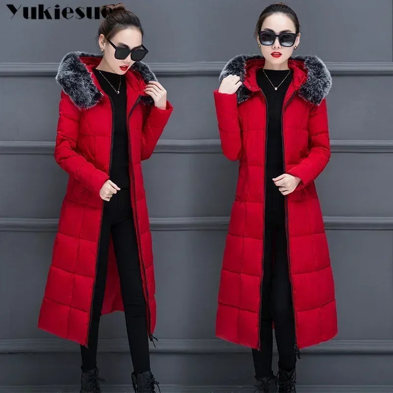 womens winter jackets and coats 2022 Parkas for women long Wadded Jackets female warm Outwear With a Hood  Faux Fur Collar