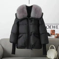 2025 Down Jacket Women Winter Coat New Fashion Warm Thick Short Loose Cotton Splicing Fur Collar Quilted Coat Women Clothing
